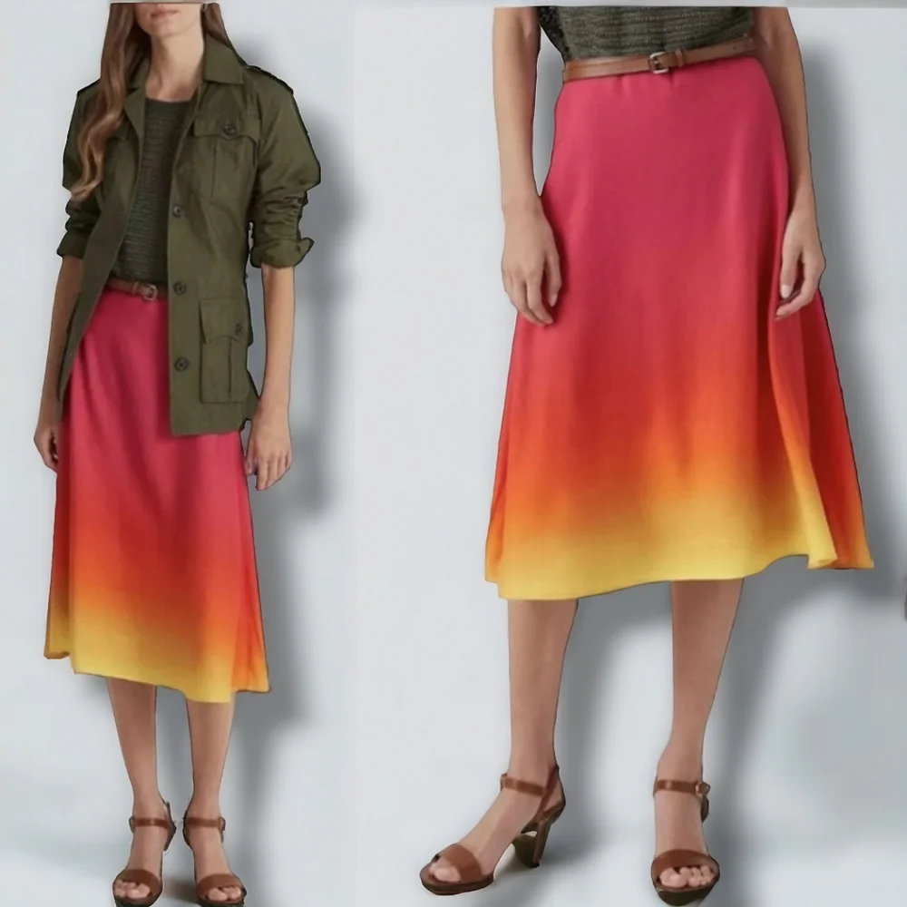 NWT Ralph Lauren Ombre Linen-Blend MIDI Skirt $205